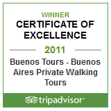 BuenosTours 2011 Certificate of Excellence from TripAdvisor