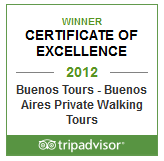 BuenosTours 2012 Certificate of Excellence from TripAdvisor