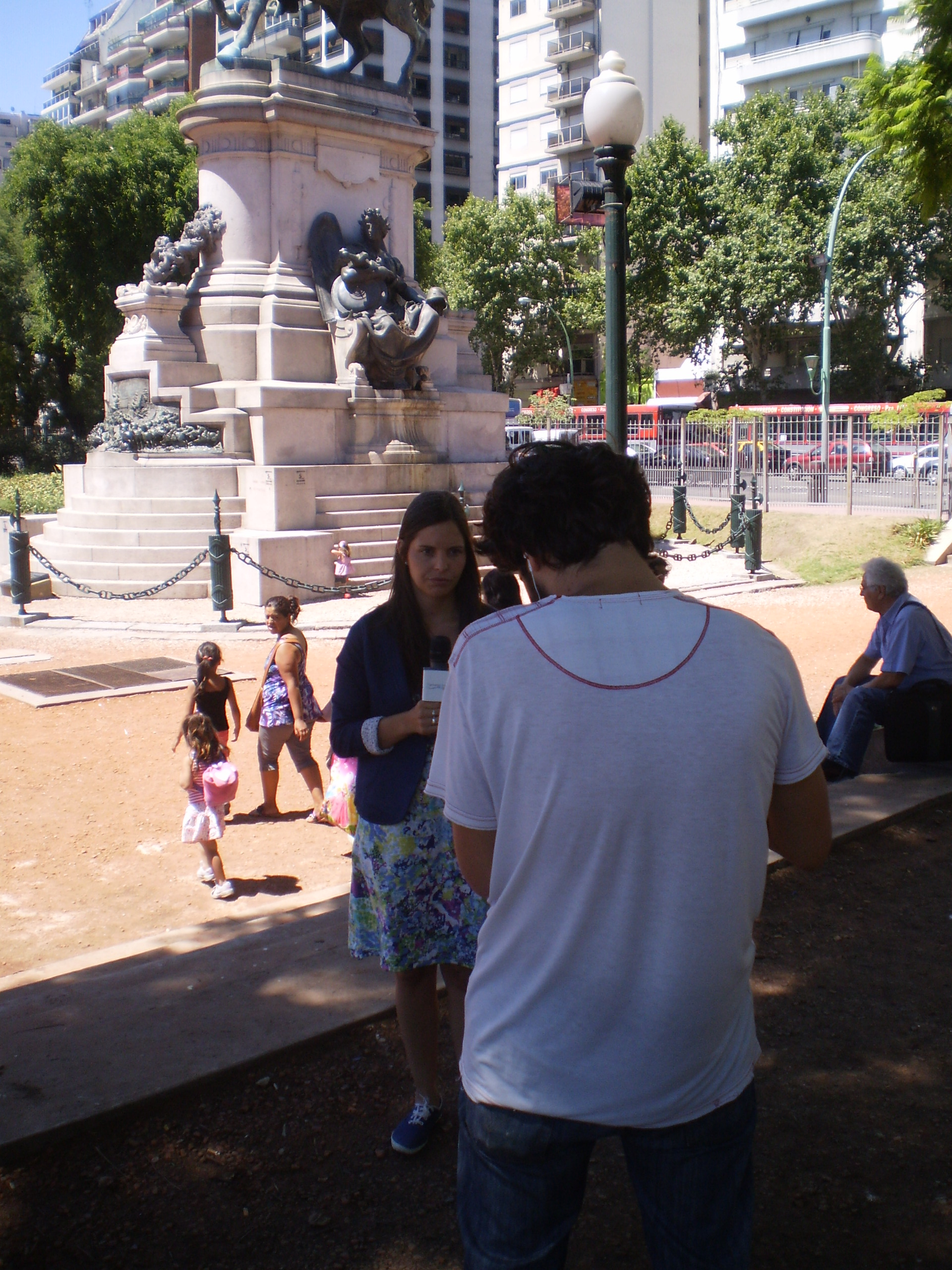 Filming the introduction, Plaza Italia