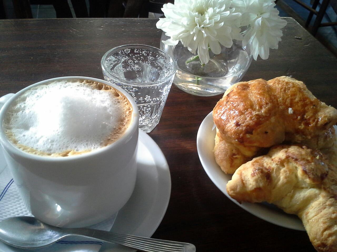 Café con leche with medialunas at a Buenos Aires café