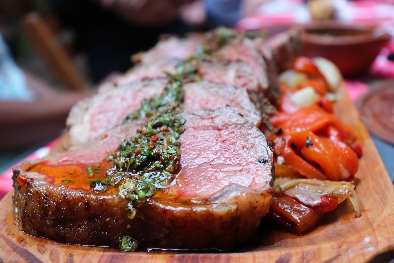 Sliced Argentine steak with chimichurri